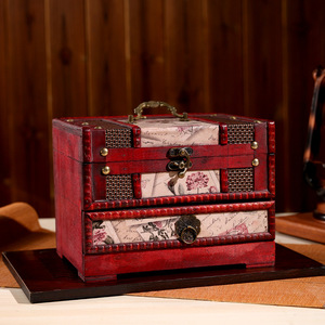 Caja de Joyería de Estilo Antiguo Mystic Arts con Espejo, Organizador de Maquillaje de Madera Roja para Uso en el Hogar y Bodas - Product Image 1