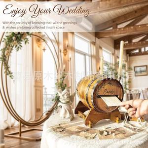 Wooden Wine Barrel <b>Card</b> <b>Box</b> Solid Wood <b>Wedding</b> Greeting Storage Bucket Creative Decoration - Product Image 1