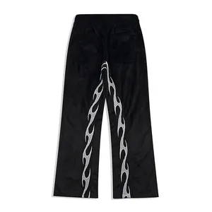 Men's American fashion brand unisex web wrinkled loose casual pants for unisex black wide-leg trousers with own logo