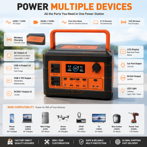 Station d'alimentation portable 600W <span class=keywords><strong>1100W</strong></span>, générateur solaire LiFePO4 avec contrôleur MPPT pour la maison, le camping, les camping-cars et les situations d'urgence - Product Image 1