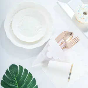 Event & Party Supplies Disposable Thick Sugarcane Paper Tableware Set Paper Party Plates Cups Napkins