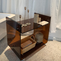 Chariot d'angle pliable moderne marron clair à 4 roues en plastique à double étage avec montage facile pour salon et bureau
