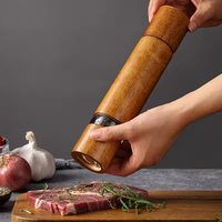 Manuelle Pfeffermühle aus Gummiholz und Acryl, Salzstreuer mit Verstellbarem Keramikmahlwerk, Nachfüllbare Eichenholz-Gewürzmühle