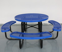 Table de pique-nique commerciale en maille d'acier avec banc pour l'extérieur, restaurant, jardin, patio, table à manger et chaises en métal