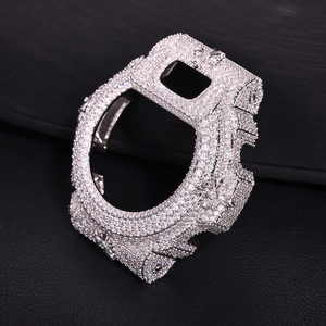 Boîtier de montre DW6900 Cross entièrement serti de diamants VVS Moissanite, base en laiton, or blanc, pièces de montre <span class=keywords><strong>G</strong></span>-<span class=keywords><strong>Shock</strong></span>, bijoux Hip Hop pour homme - Product Image 2