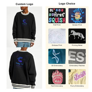 OEM Manufacturer Stripped Crew <strong>Neck</strong> <strong>Sweatshirt</strong> Striped <strong>Ribbed</strong> Cuff and Hem Crewneck Fashion Embroidery Logo <strong>Sweatshirts</strong> - Product Image 4