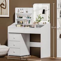 Table de maquillage moderne et durable avec miroir LED 3 couleurs réglable, armoire de rangement mobile, 5 tiroirs, 3 niveaux