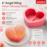 Moule en silicone AKOKO en forme d'aile d'ange et de cœur, qualité alimentaire, sans BPA, antiadhésif, pour desserts de la Saint-Valentin, gâteaux au chocolat