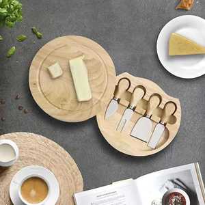 <b>Cheese</b> Board <b>Set</b> With Bamboo <b>Knives</b> Wooden Tray For Serving <b>Cheese</b> And Fruit Home Use Durable Design - Product Image 1
