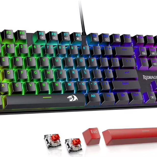 Wired Mechanical Keyboard with Red, Blue and Green Keys, Mixed Light Effect, for Gaming, 61 Keys.