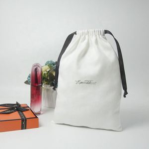 High Quality Custom Logo Printed Twill Cotton Gift Cosmetic Packaging Pouch White Cotton Drawstring Bags - Product Image 2