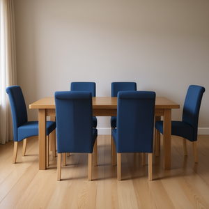 Set di 4 sedie da pranzo in tessuto blu e legno, design ergonomico, stile moderno e contemporaneo, mobili per la casa - Product Image 2
