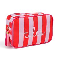 Sac pour tuiles de Mahjong - Étui brodé rayé rouge et rose pour 166 tuiles de Mahjong américaines, portable avec fermeture éclair pour les voyages et les jeux de société