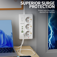 Multiprise électrique industrielle pour hôpitaux 10A à 3 prises avec ports USB Type-C, rallonge et interrupteur
