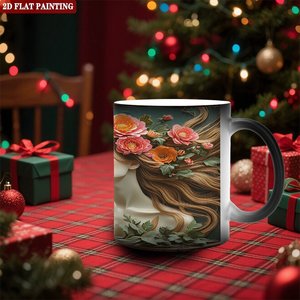 Frosted Black 11oz <b>Ceramic</b> <b>Mug</b> Heat Changing Cup With Floral Art Design For Housewarming Gift - Product Image 2