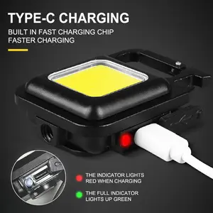 Nouveau design multifonction aluminium USB rechargeable mousqueton magnétique COB porte-clés lampe de poche LED Mini lampe de travail