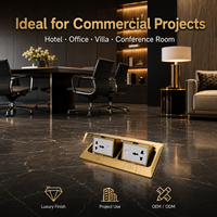 Enchufe de Piso Universal de Latón Dorado con 3 Tomas de 10A y USB Modular RJ45 para África y Medio Oriente