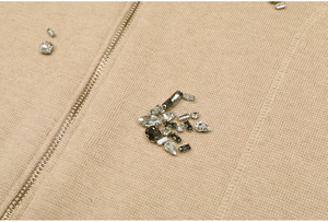 2025 하이 퀄리티 재고 가을 신상품 레이디 턴 다운 칼라 긴 소매 비즈 카디건 와이드 다리 바지 솔리드 니트 2pcs - Product Image 5