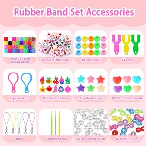 Kit de fabrication de bracelets <span class=keywords><strong>en</strong></span> élastiques DIY 2700+ pièces, 32 couleurs arc-<span class=keywords><strong>en</strong></span>-ciel, avec perles et breloques, kit de démarrage pour la création de bijoux pour enfants - Product Image 5