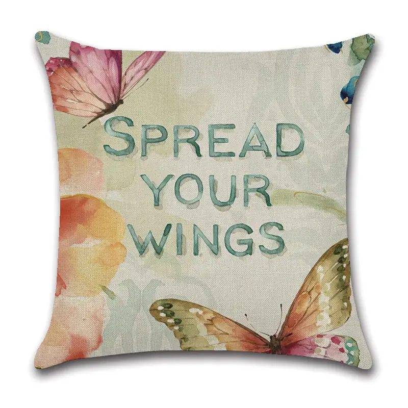 2022 Home Decorative Printed Linen Square Throw Pillow Cases Sofa Bedroom Butterfly Cushion Covers 18"*18" Pillow Case