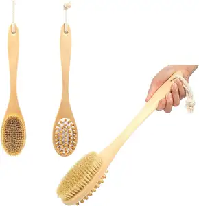 Hot Bán tự nhiên sisal hoặc heo rừng lông Vegan tắm bàn chải trở lại tẩy tế bào chết chà sàn massage bằng gỗ da khô cơ thể bàn chải