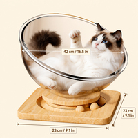 Lit pour chat en acrylique haute transparence en forme de capsule spatiale avec base rotative en bois et billes de circulation, nid d'intérieur pour animaux de compagnie