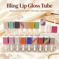 ISMAN Tube de brillant à lèvres à grand applicateur, bouteille carrée transparente vide 5ml, emballage cosmétique en strass colorés, vente en gros