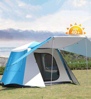 Tente familiale imperméable à double couche, portable, pour 3-4 personnes, résistante aux UV, coupe-vent, tente de camping en plein air