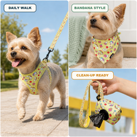 Ensemble de promenade pour animaux de compagnie imprimé et mignon avec harnais pour chien et chat à enfiler, laisse, collier réglable, bandana, nœud papillon et accessoires personnalisables avec logo