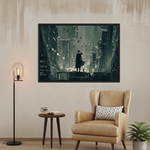 Noir Detective Canvas Print: Rainy Cityscape Wall Art,<b>BLACK</b> <b>FRAMED</b> CANVAS - Product Image 3