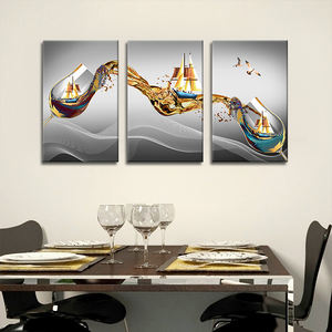 Ensemble de 3 tableaux sur toile représentant un couteau, une fourchette et une coupe à vin, nature morte, décoration murale, art de la coupe à vin, peinture moderne pour salle à manger - Product Image 2