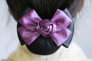 Filet de protection pour chignon de <span class=keywords><strong>femme</strong></span> Filet à cheveux avec nœud papillon Décoration Barrette Pince à cheveux Satin Rose Fleur Accessoires pour cheveux Cadeaux - Product Image 6