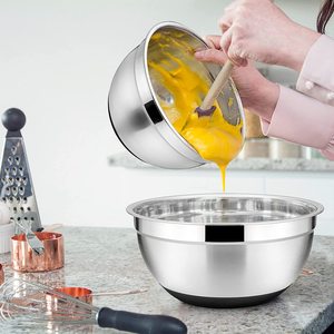 Conjunto de Tigelas de Mistura em Aço Inoxidável com Fundo de Silicone para Armazenamento na Cozinha, Salada, Assados - Conjunto Multiuso que Economiza Espaço - Product Image 2