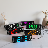 Horloge météo murale électrique multicolores avec affichage LED à grands chiffres, semaine, date, température, humidité, 12 pouces, Reloj