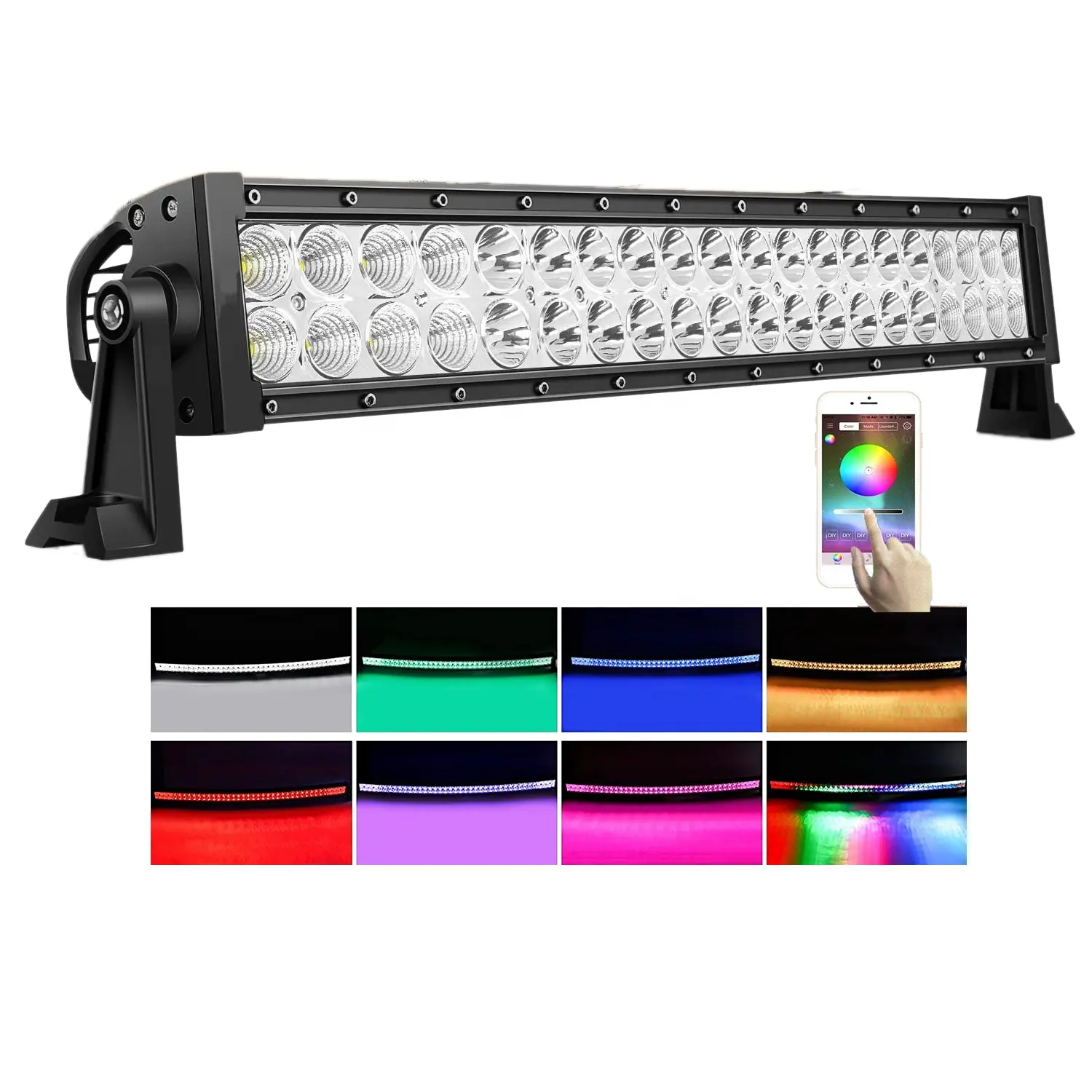 22 Inch straight &Curved Led Bar Light Multicolor Light Bar Combo Beam with RGB Chasing Flash Mode Color Changing car Light Bar