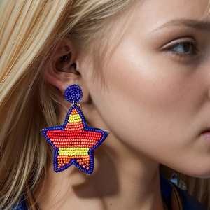 Woven Earrings Creative Gradient Pentagram <b>Color</b> Rice <b>Beads</b> Pendant Earrings for Women Uionen 1866 - Product Image 4