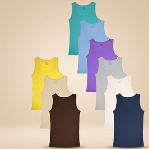 Débardeurs Flexibles en Tissu Dobby 100% Coton Uni Vintage pour Femmes Sexy Basics |   Lots et couleurs variés de cols ras du cou ou en V - Product Image 4
