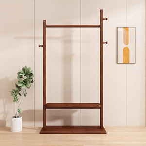 Solid Wood Floor Standing <b>Clothes</b> <b>Rack</b> With Shelves Portable Coat <b>Rack</b> For Bedroom Living Room Minimalist Design Modern Storage - Product Image 3