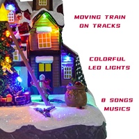 MELODY Train lumineux LED animé et rotatif, maisons de village de Noël en plastique avec 8 chansons de Noël, 3 piles AA