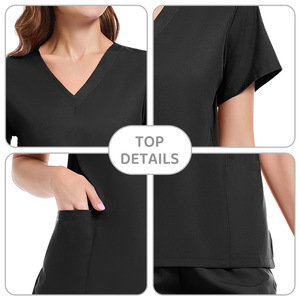 V-Neck Short Sleeve <b>Scrub</b> Set Unisex Moisture Wicking Knitted Split Uniform For Medical Workers Summer Wear - Product Image 3