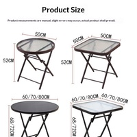 Table à manger pliante en métal avec plateau en verre trempé, design simple pour balcon et usage domestique en extérieur