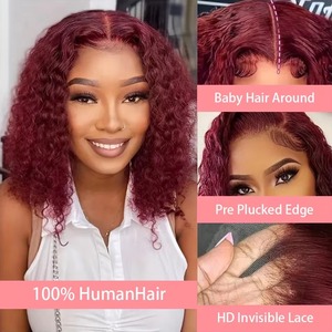 Perruque Bob 13x4 HD Lace 99J Bourgogne <span class=keywords><strong>Cheveux</strong></span> Humains Bruts Frisés Kinky Pré-Pluckée Sans Colle pour Femmes Noires - Product Image 2