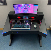 Escritorio Gaming RGB para Computadora, Combo Dos en Uno de Escritorio y Caja de Computadora para Juegos, Panel Lateral de Vidrio Templado, Escritorio para PC con Refrigeración por Agua