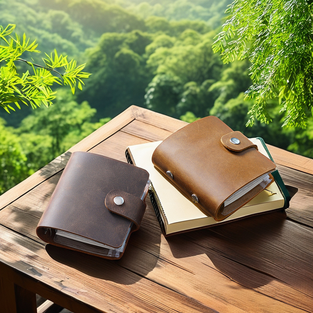 Real Leather A9 Ledger Book With 120 Pages Mini Binder With Sleeves Cowhide Weekly Notebook Diary