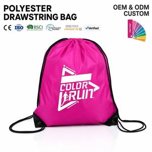 Mochila Deportiva Rosa de Poliéster con Cordón, Logotipo Personalizado, Reciclable, con Estampado de Letras, Unisex - Product Image 1