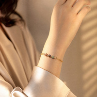 Bracelet tendance bohème en acier inoxydable 316L plaqué or 18 carats avec pierres naturelles facettées à double rangée pour femme – Idéal comme cadeau