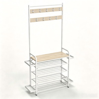 Meuble d'entrée multifonctionnel avec patère, banc à chaussures et étagère de rangement pour chaussures, structure en fer peint par pulvérisation