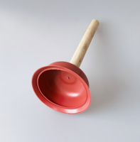 Mini déboucheur de toilettes 11 cm avec ventouse en TPR et manche en bois pour le nettoyage des éviers de salle de bain