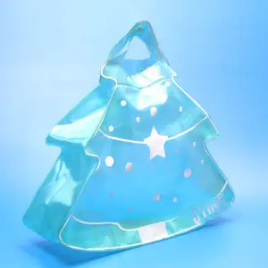 Custom Logo PVC Holographic Magic Tote Pouch Blue 4 Finger Plastic Shopping Bag Christmas Tree Gift Packing Bag