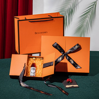 Boîte cadeau orange en gros, boîte personnalisée pour mariage à double ouverture, emballage de parfum cosmétique, boîte cadeau avec ruban, carton gratuit